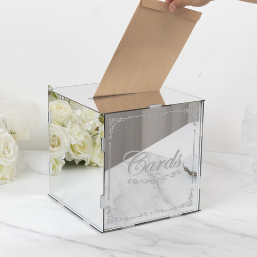 10" Silver Mirror Acrylic Wedding Card Box with Slot - Wishing Well Money Box for Reception, Graduation, and Events - Bell Racket Store