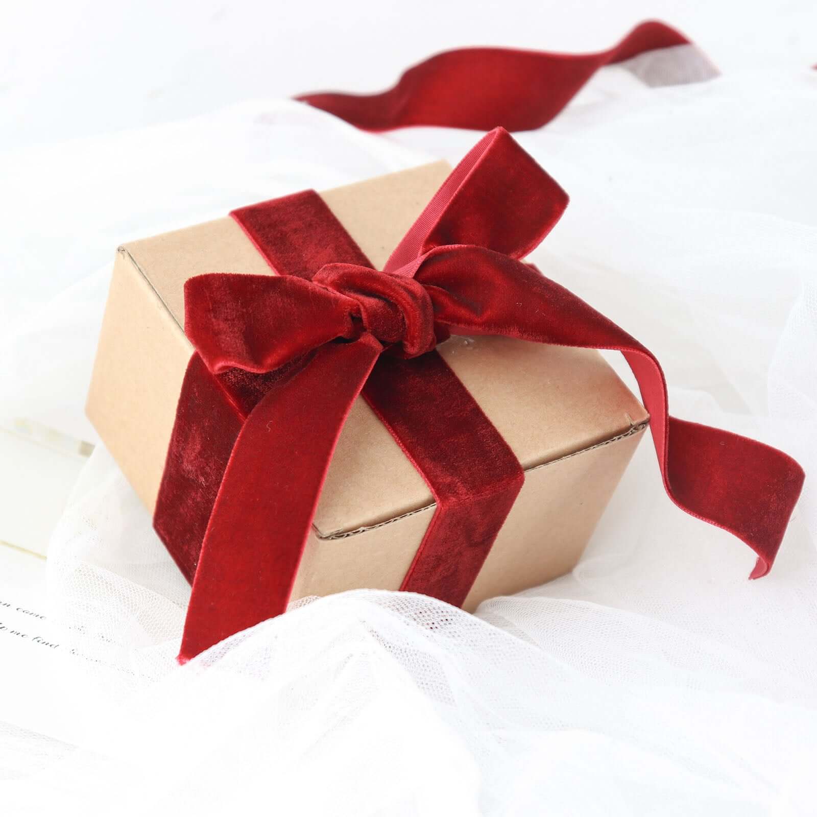 10 Yards Burgundy 1" Velvet Single Faced Ribbon Spool, DIY Craft Supplies, Velvet and Nylon Ribbon Roll - Bell Racket Store