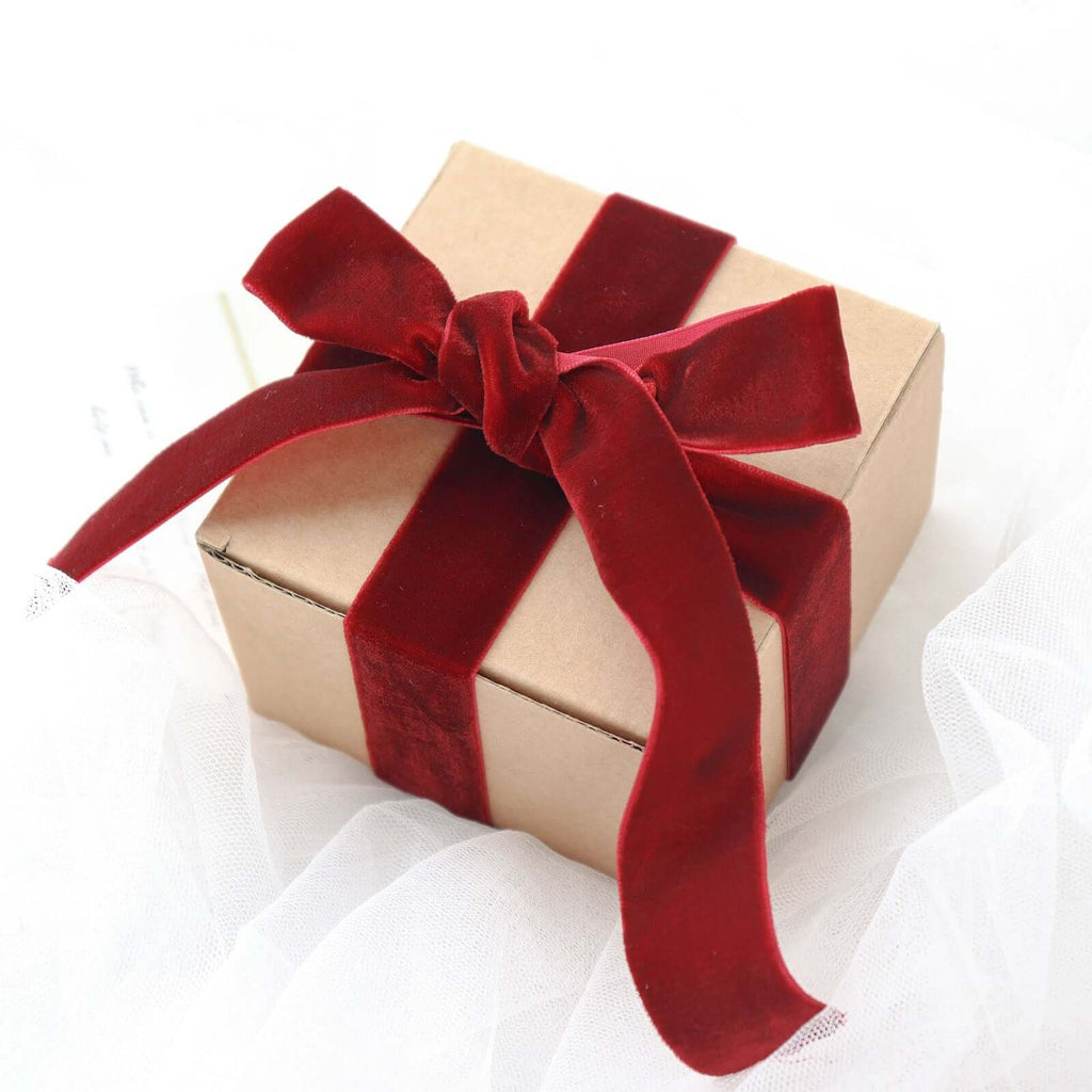 10 Yards Burgundy 1" Velvet Single Faced Ribbon Spool, DIY Craft Supplies, Velvet and Nylon Ribbon Roll - Bell Racket Store