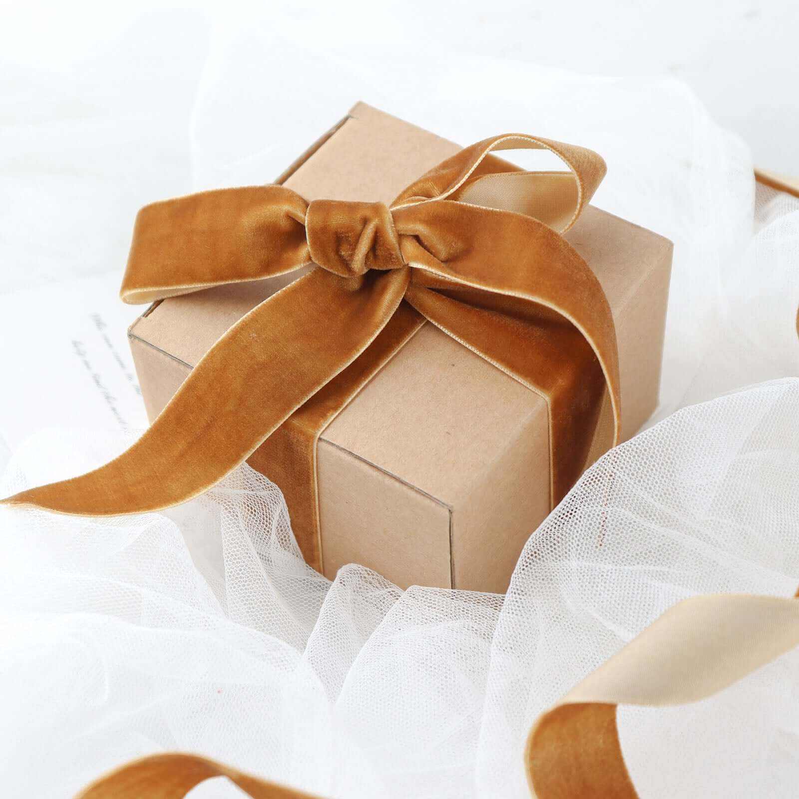 10 Yards Gold 1" Velvet Single Faced Ribbon Spool, DIY Craft Supplies, Velvet and Nylon Ribbon Roll - Bell Racket Store