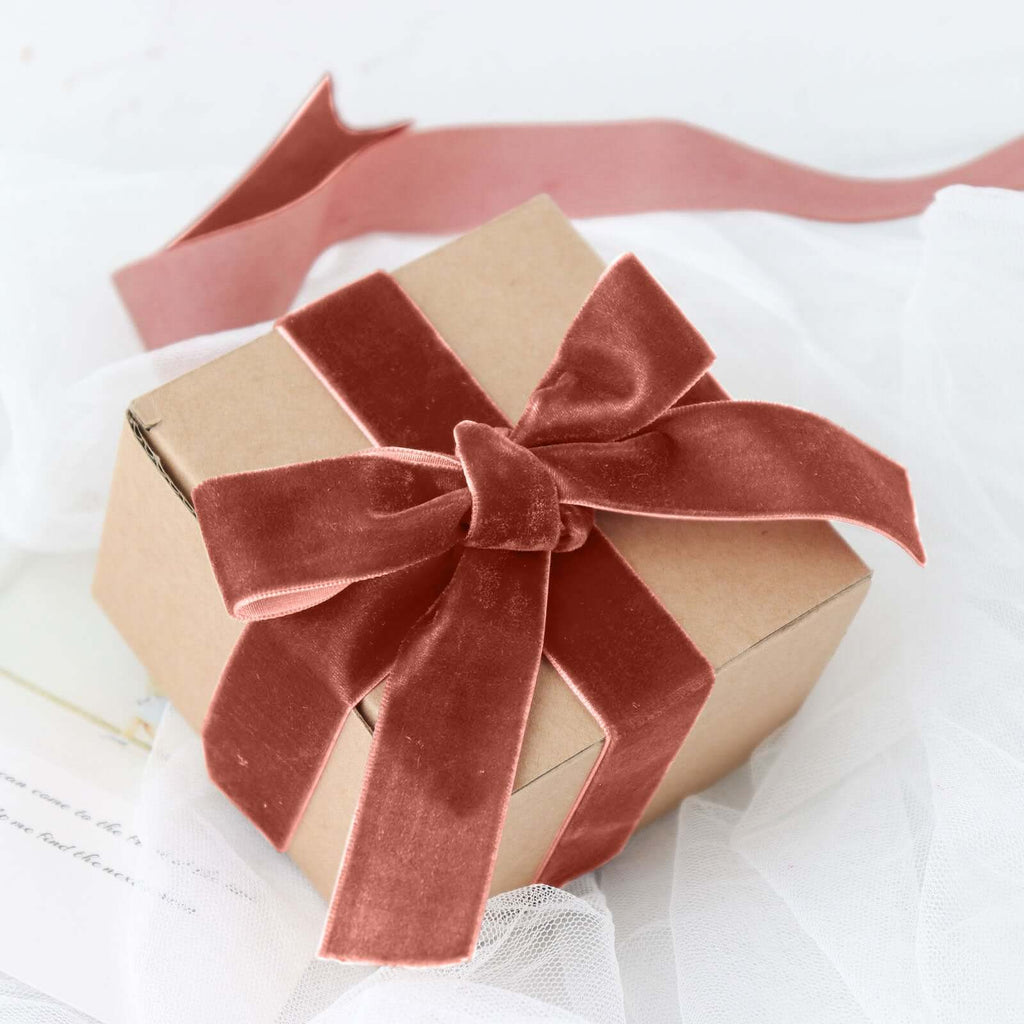 10 Yards Terracotta (Rust) 1" Velvet Single Faced Ribbon Spool, DIY Craft Supplies, Velvet and Nylon Ribbon Roll - Bell Racket Store