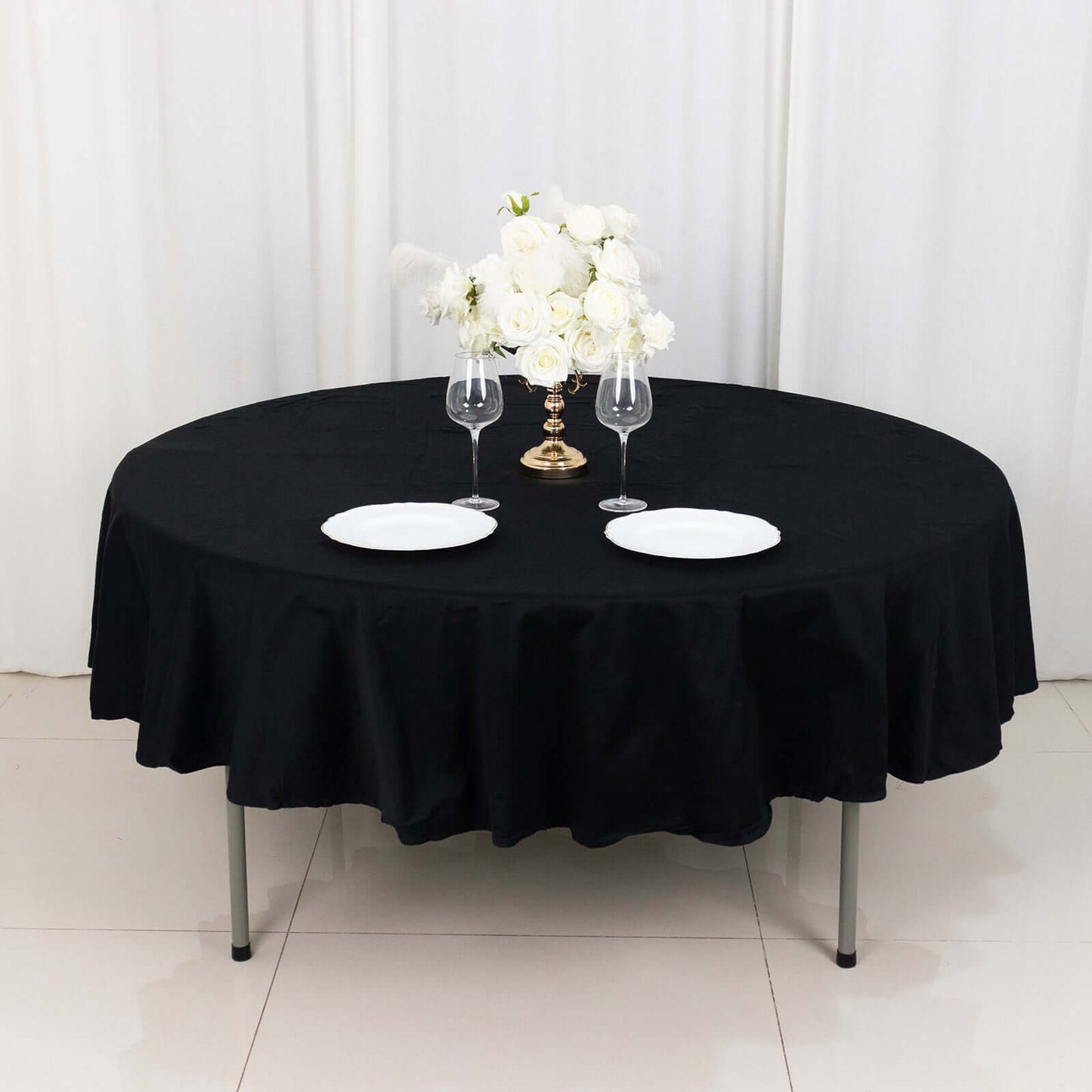 100% Cotton 90" Round Tablecloth Black Linen - Soft & Breathable Table Cover - NestOCart