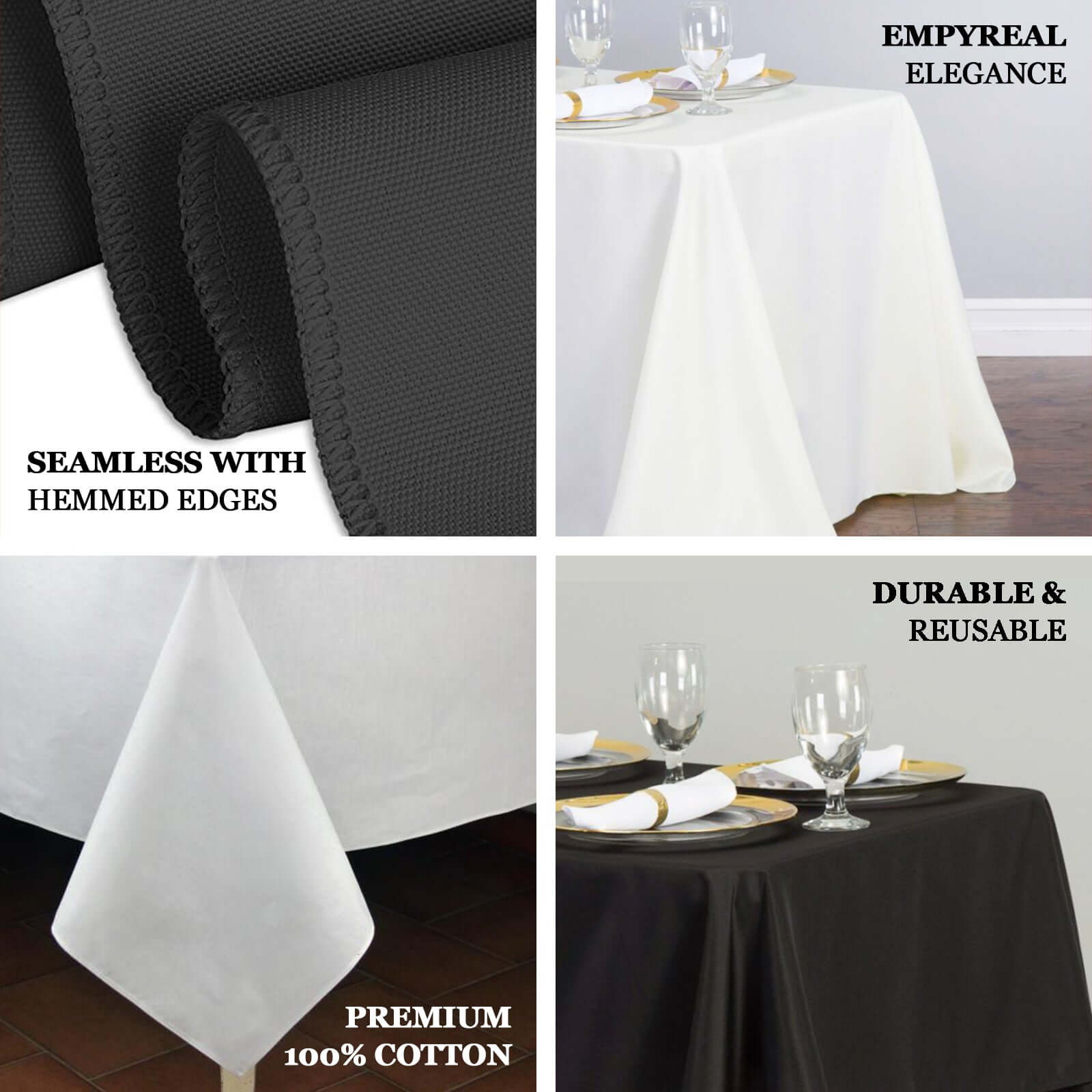 100% Cotton 90"x132" Rectangle Tablecloth Black Linen - Seamless, Soft & Breathable Table Cover - NestOCart