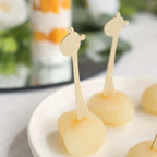 100 - Pack Bamboo Cocktail Picks Giraffe Mini Forks Double Pronged Design Natural - Biodegradable Eco Friendly Party Supplies 4" - Bell Racket Store