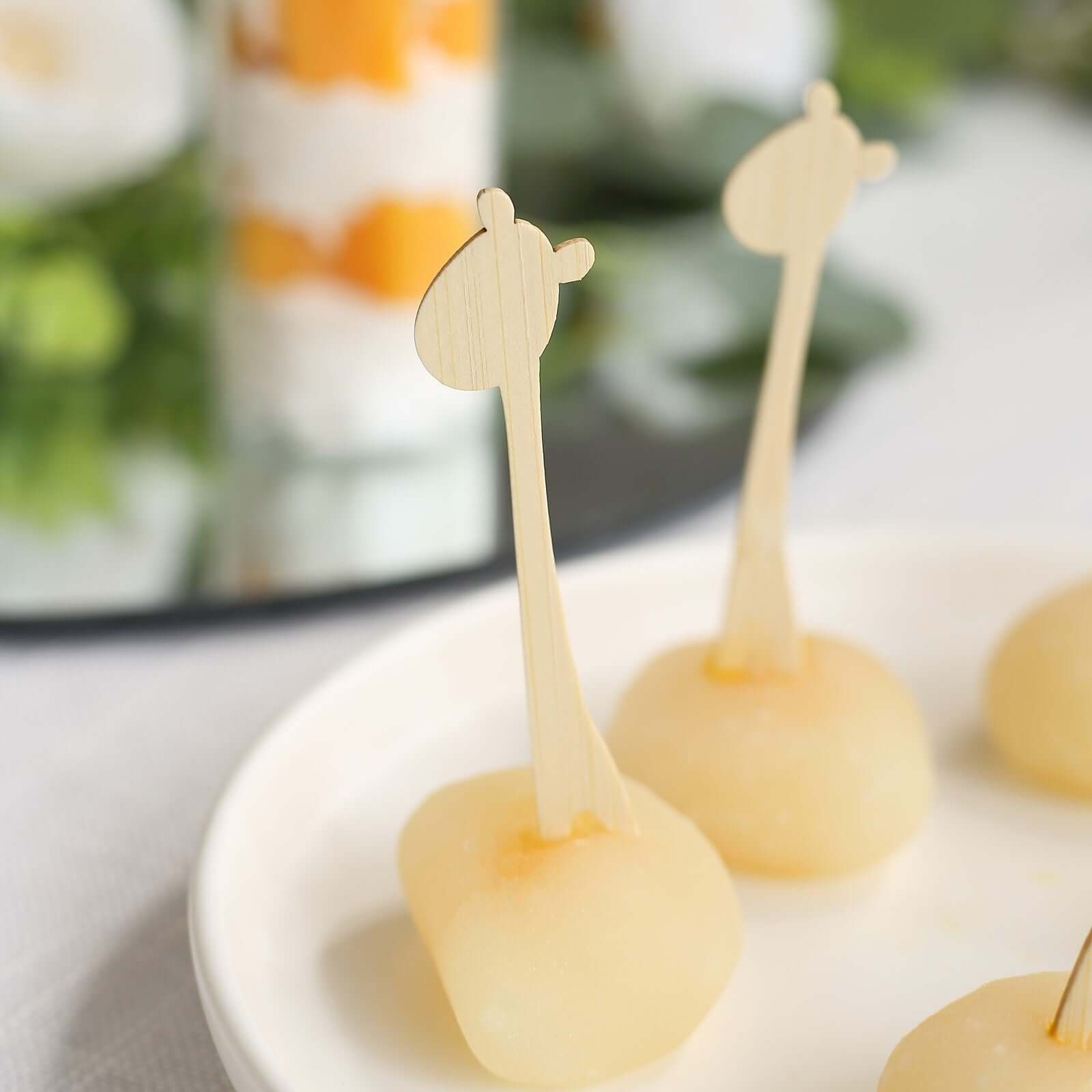 100 - Pack Bamboo Cocktail Picks Giraffe Mini Forks Double Pronged Design Natural - Biodegradable Eco Friendly Party Supplies 4" - Bell Racket Store