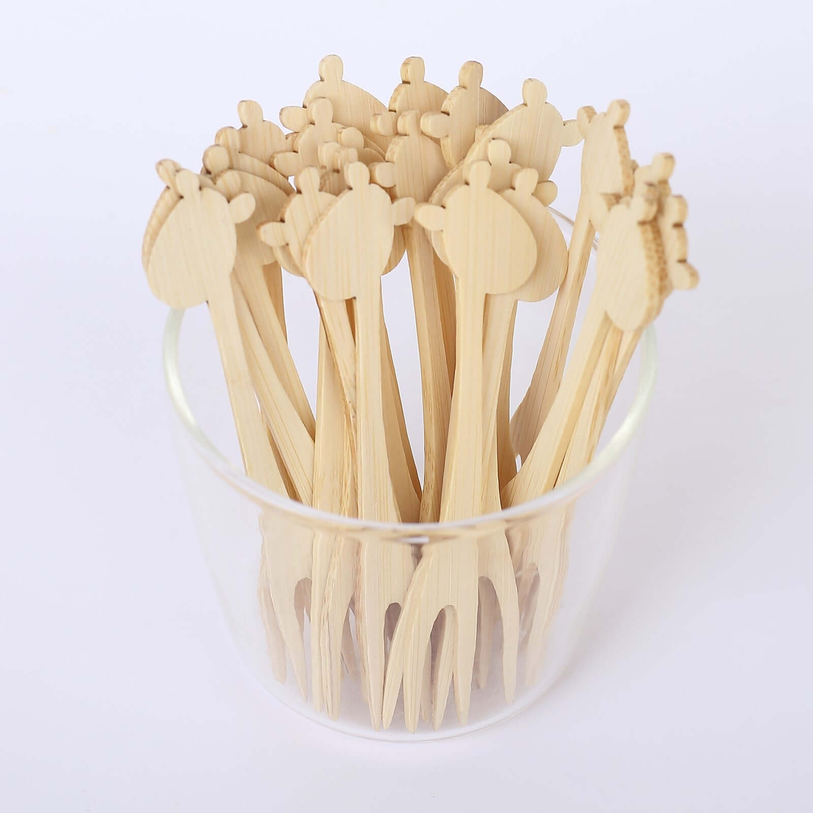 100 - Pack Bamboo Cocktail Picks Giraffe Mini Forks Double Pronged Design Natural - Biodegradable Eco Friendly Party Supplies 4" - Bell Racket Store