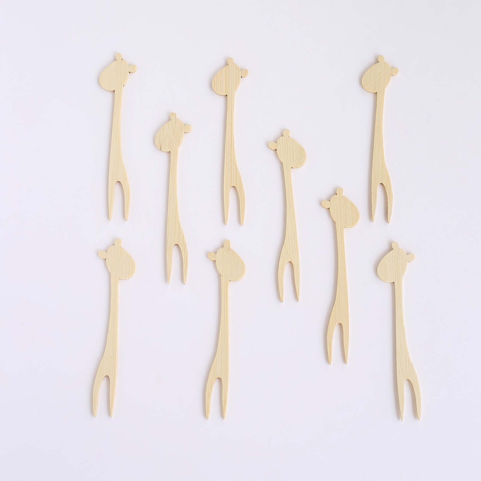 100 - Pack Bamboo Cocktail Picks Giraffe Mini Forks Double Pronged Design Natural - Biodegradable Eco Friendly Party Supplies 4" - Bell Racket Store