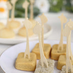 100 - Pack Bamboo Cocktail Picks Giraffe Mini Forks Double Pronged Design Natural - Biodegradable Eco Friendly Party Supplies 4" - Bell Racket Store