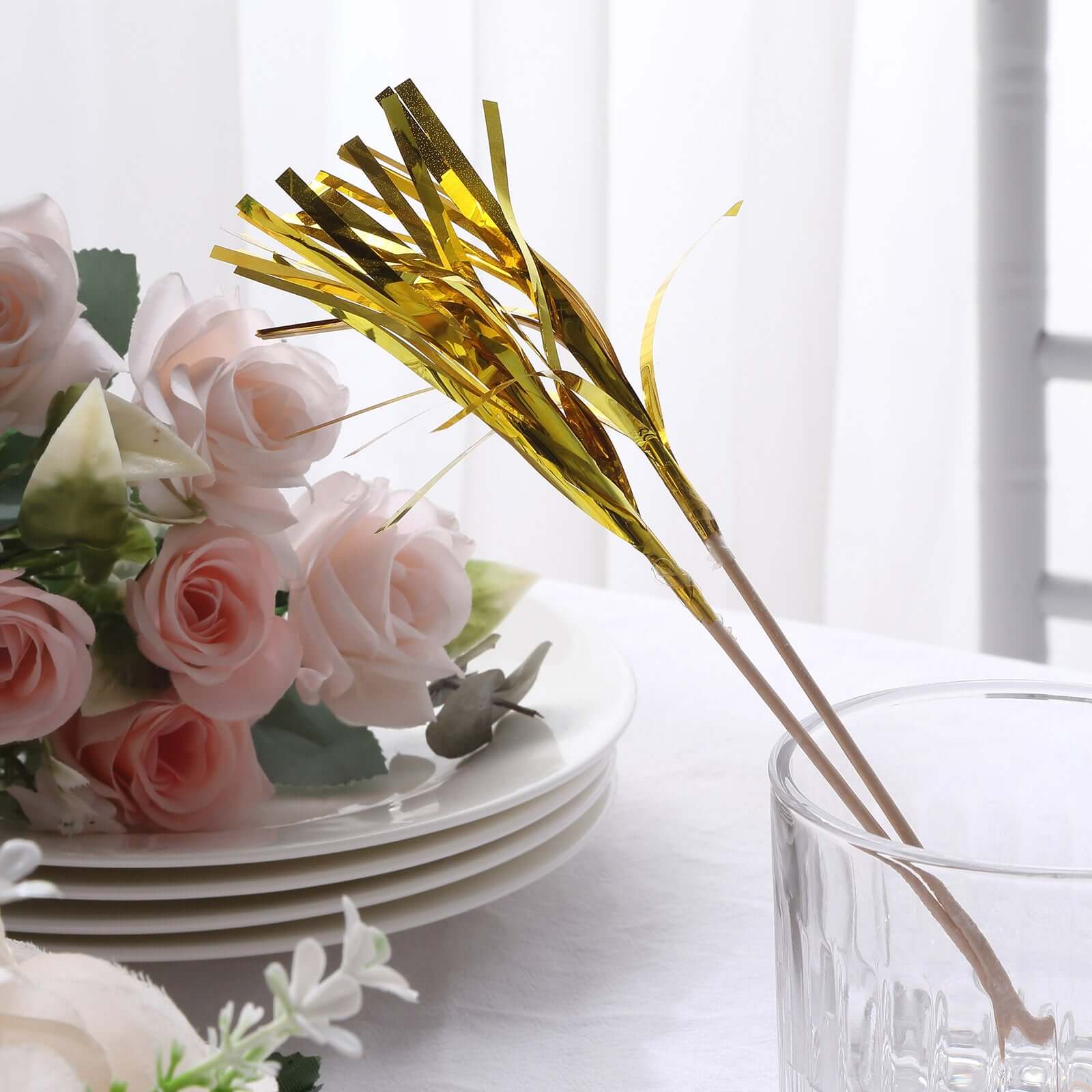 100 - Pack Bamboo Cocktail Sticks Firework Cupcake Toppers Gold - Festive Foil Frills Food Picks 9" - Bell Racket Store