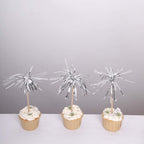 100 - Pack Bamboo Cocktail Sticks Firework Cupcake Toppers Silver - Festive Foil Frills Food Picks 9" - Bell Racket Store