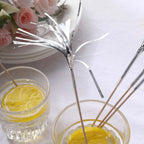 100 - Pack Bamboo Cocktail Sticks Firework Cupcake Toppers Silver - Festive Foil Frills Food Picks 9" - Bell Racket Store