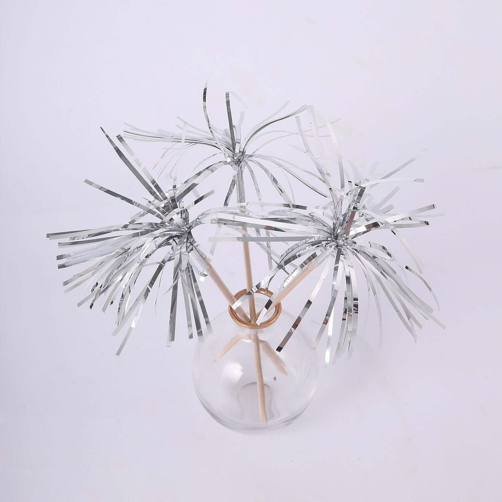 100 - Pack Bamboo Cocktail Sticks Firework Cupcake Toppers Silver - Festive Foil Frills Food Picks 9" - Bell Racket Store