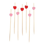 100 - Pack Bamboo Cocktail Sticks Heart Design Eco Friendly Red/Pink - Biodegradable Fruit Appetizer Party Picks 5" - Bell Racket Store