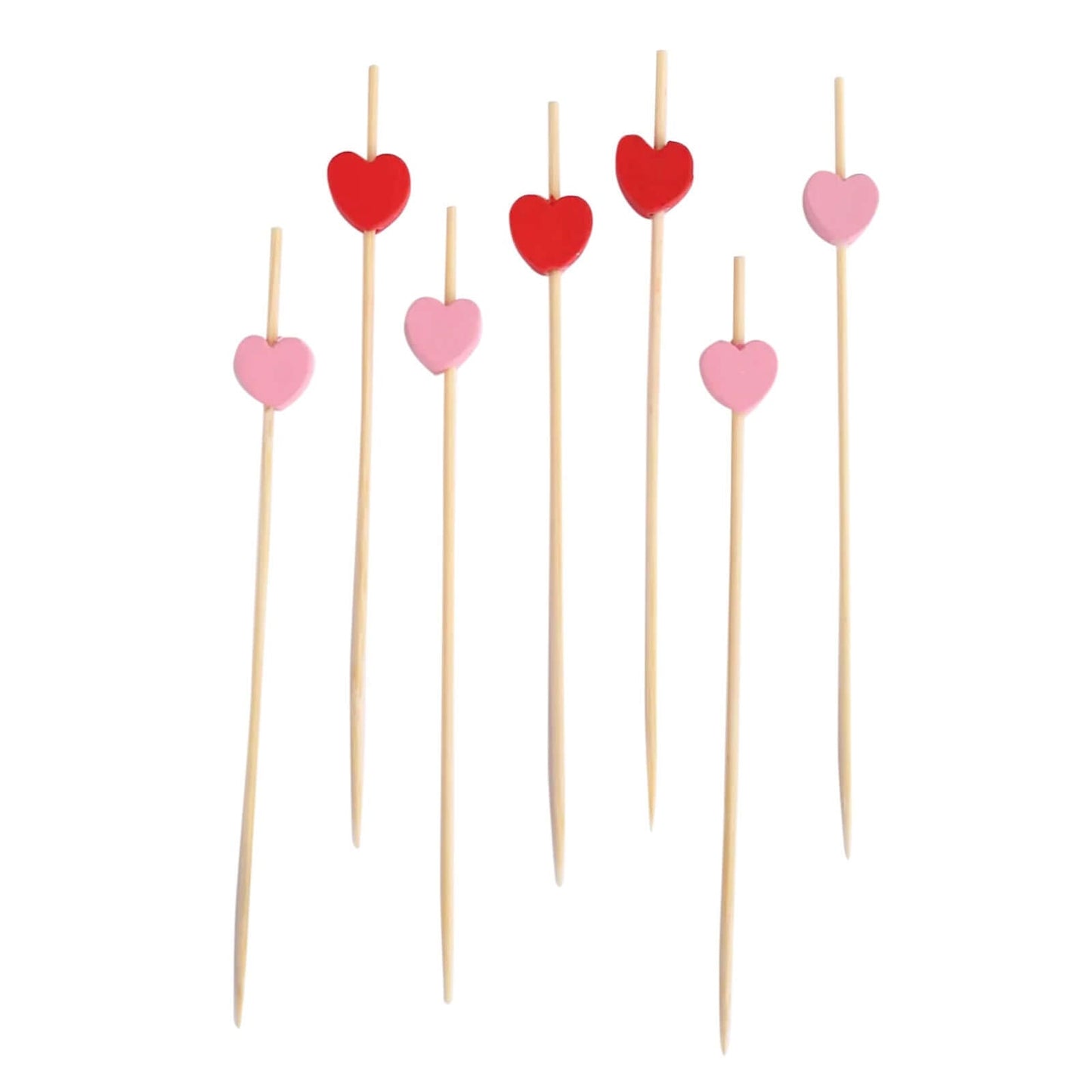 100 - Pack Bamboo Cocktail Sticks Heart Design Eco Friendly Red/Pink - Biodegradable Fruit Appetizer Party Picks 5" - Bell Racket Store