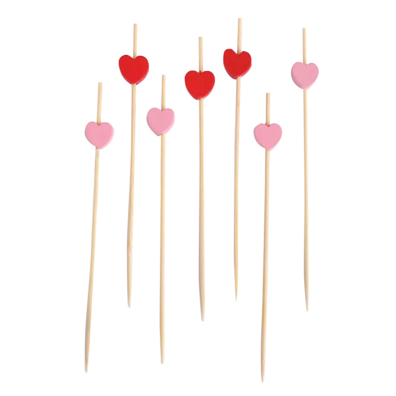 100 - Pack Bamboo Cocktail Sticks Heart Design Eco Friendly Red/Pink - Biodegradable Fruit Appetizer Party Picks 5" - Bell Racket Store