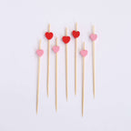 100 - Pack Bamboo Cocktail Sticks Heart Design Eco Friendly Red/Pink - Biodegradable Fruit Appetizer Party Picks 5" - Bell Racket Store