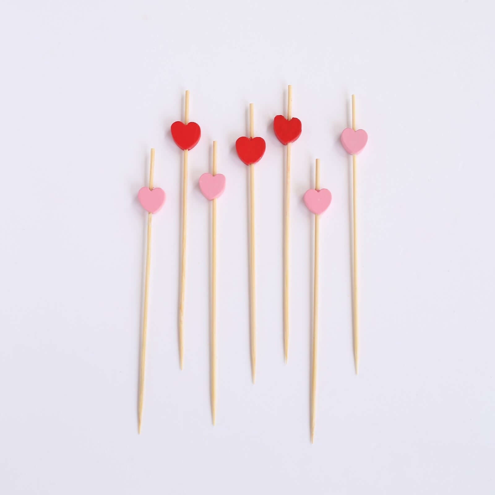 100 - Pack Bamboo Cocktail Sticks Heart Design Eco Friendly Red/Pink - Biodegradable Fruit Appetizer Party Picks 5" - Bell Racket Store