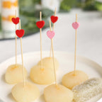 100 - Pack Bamboo Cocktail Sticks Heart Design Eco Friendly Red/Pink - Biodegradable Fruit Appetizer Party Picks 5" - Bell Racket Store