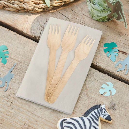 100 - Pack Birchwood Forks Natural - Eco Friendly Biodegradable Wooden Utensils for Rustic Themes & Outdoor Parties 6" - NestOCart