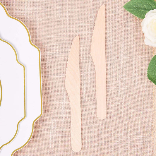 100 - Pack Birchwood Knives Natural - Eco Friendly Biodegradable Wooden Utensils for Rustic Themes & Outdoor Parties 7" - NestOCart