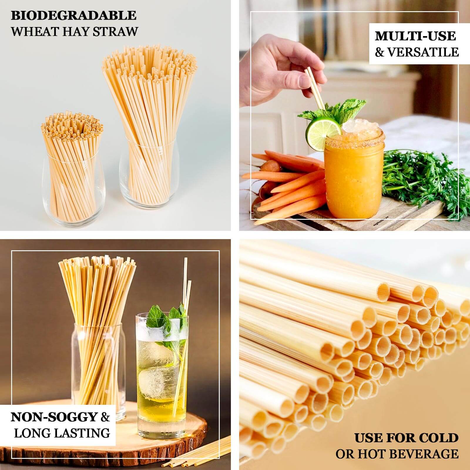 100 - Pack Compostable Straws Plant Based 100% Plastic Free - Sustainable Biodegradable Wheat Straws 9" - Bell Racket Store