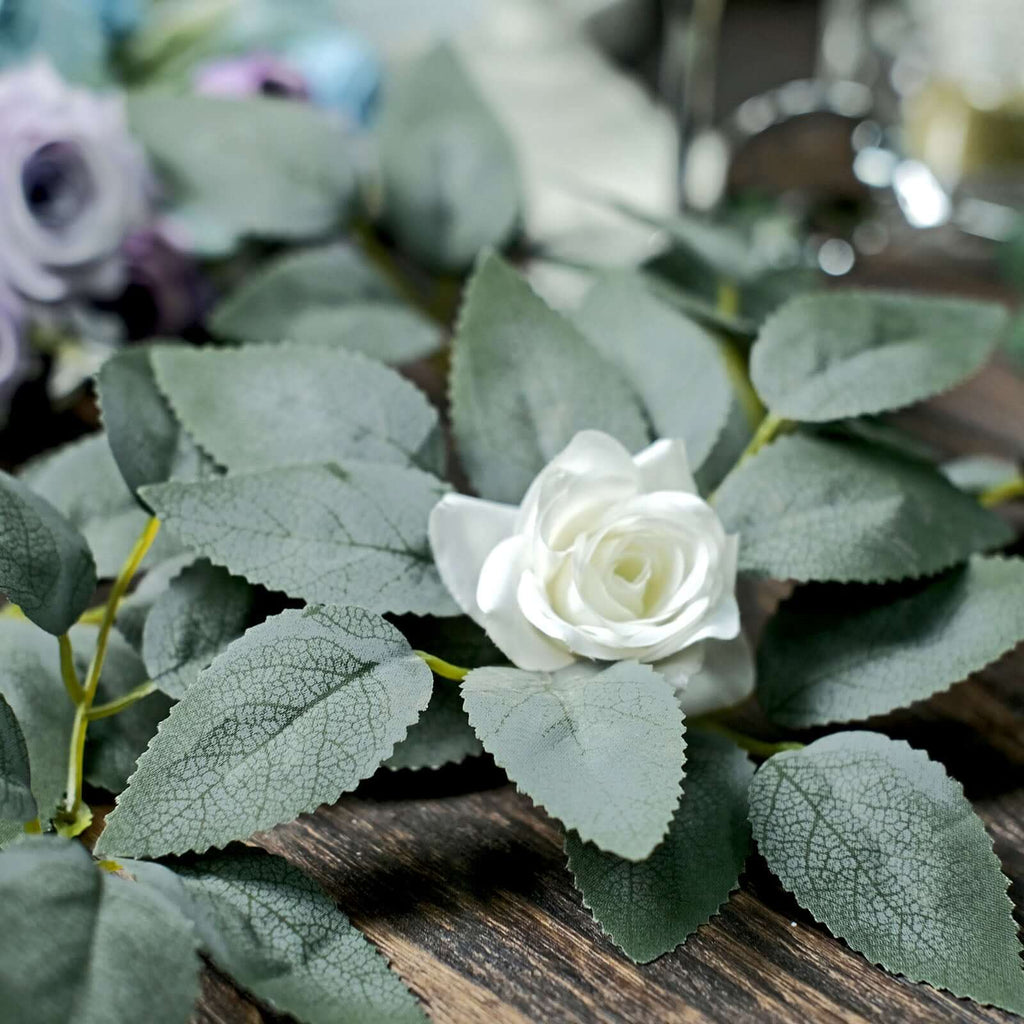 100 Pack Frosted Green Bulk Rose Leaves Artificial Greenery Fake Rose Flower Leaves for DIY Wreath Garlands - Bell Racket Store