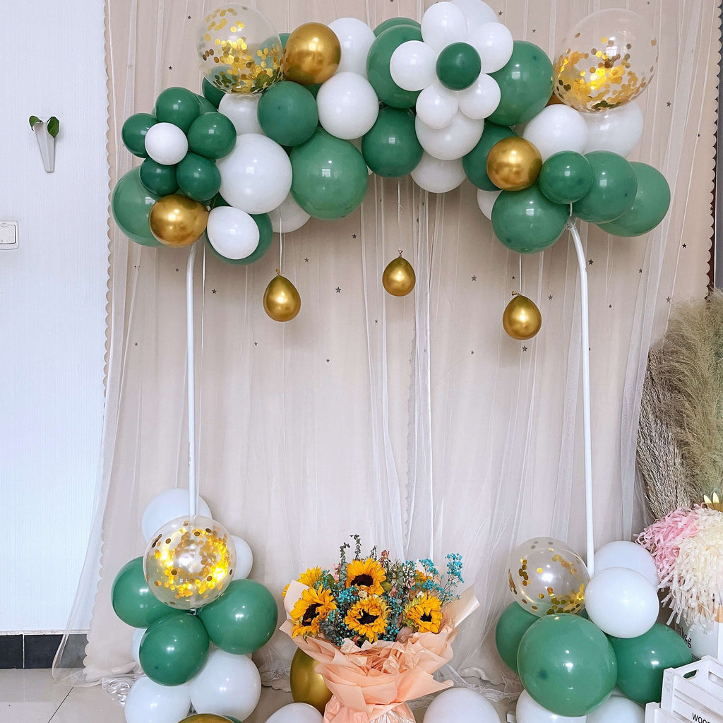 100 Pack Green, Gold, White, Clear DIY Balloon Garland Arch Party Kit - Bell Racket Store