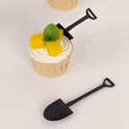 100 - Pack Plastic Dessert Spoons with Mini Shovel Design Black - Disposable Ice Cream Spoons 4.5" - Bell Racket Store