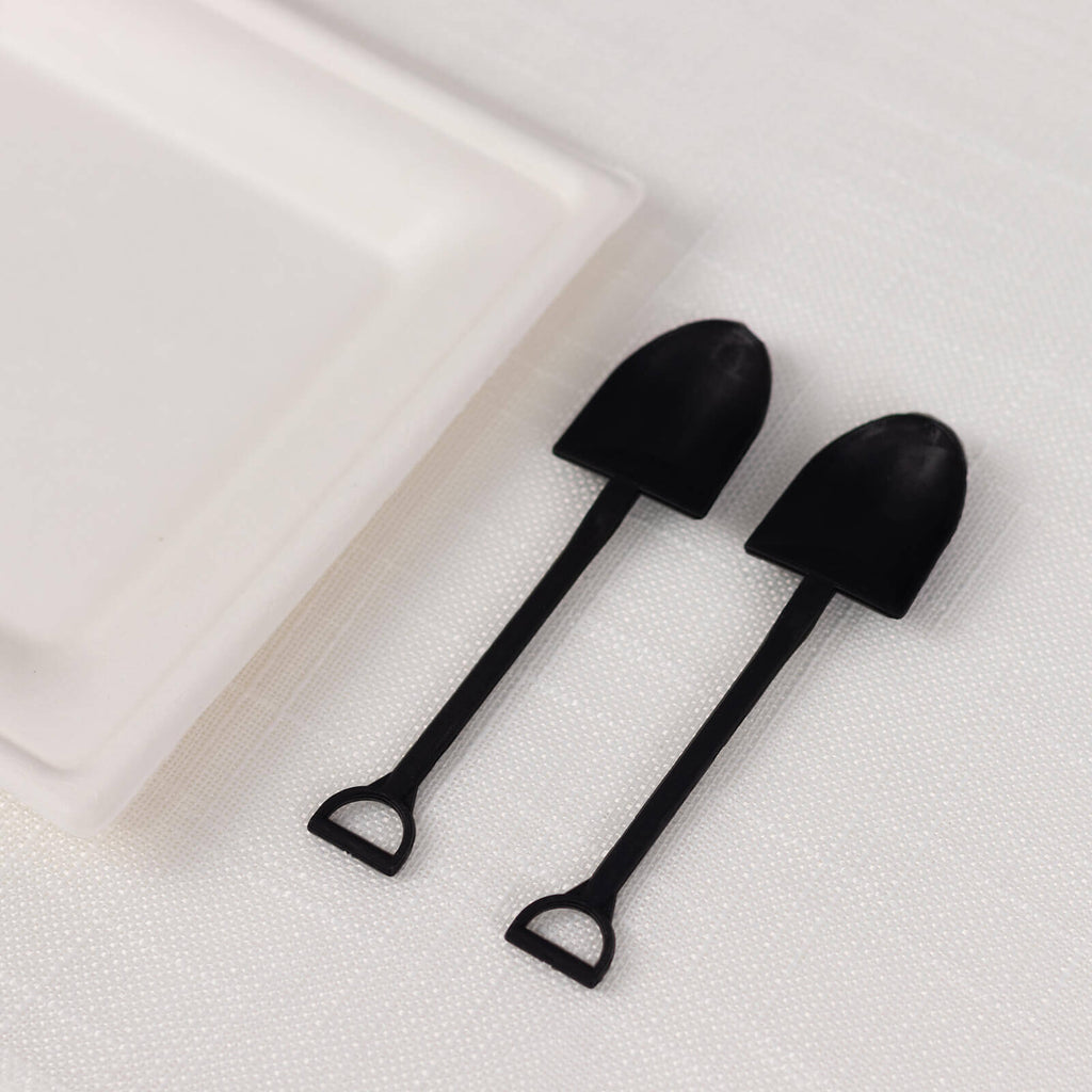100 - Pack Plastic Dessert Spoons with Mini Shovel Design Black - Disposable Ice Cream Spoons 4.5" - Bell Racket Store