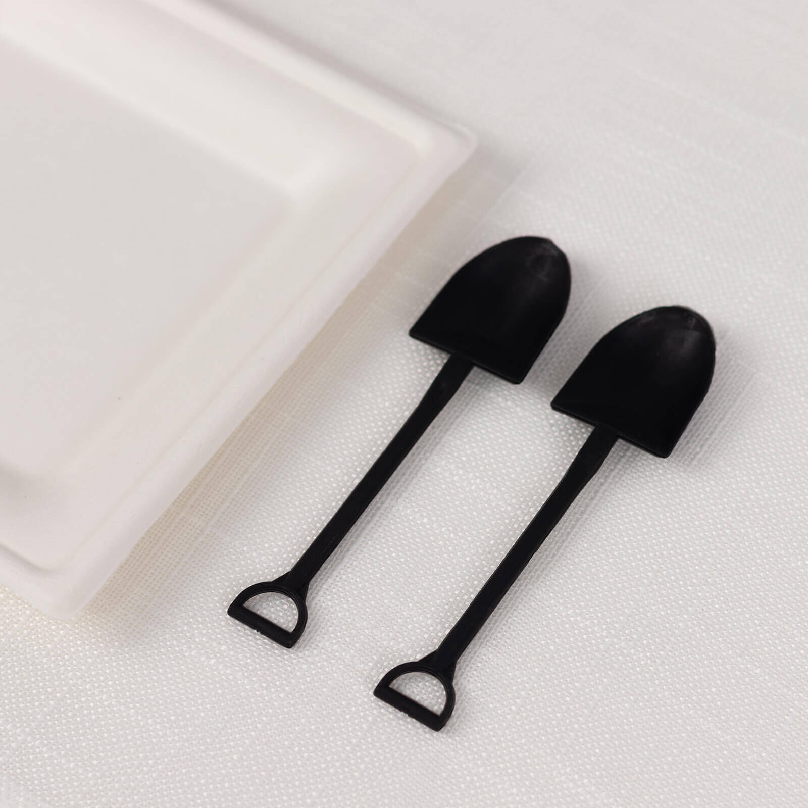 100 - Pack Plastic Dessert Spoons with Mini Shovel Design Black - Disposable Ice Cream Spoons 4.5" - Bell Racket Store