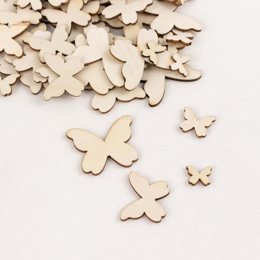 100 - Pack Wood Butterfly Confetti DIY Craft Wood Slices, Smooth and Versatile for Arts & Crafts - Bell Racket Store