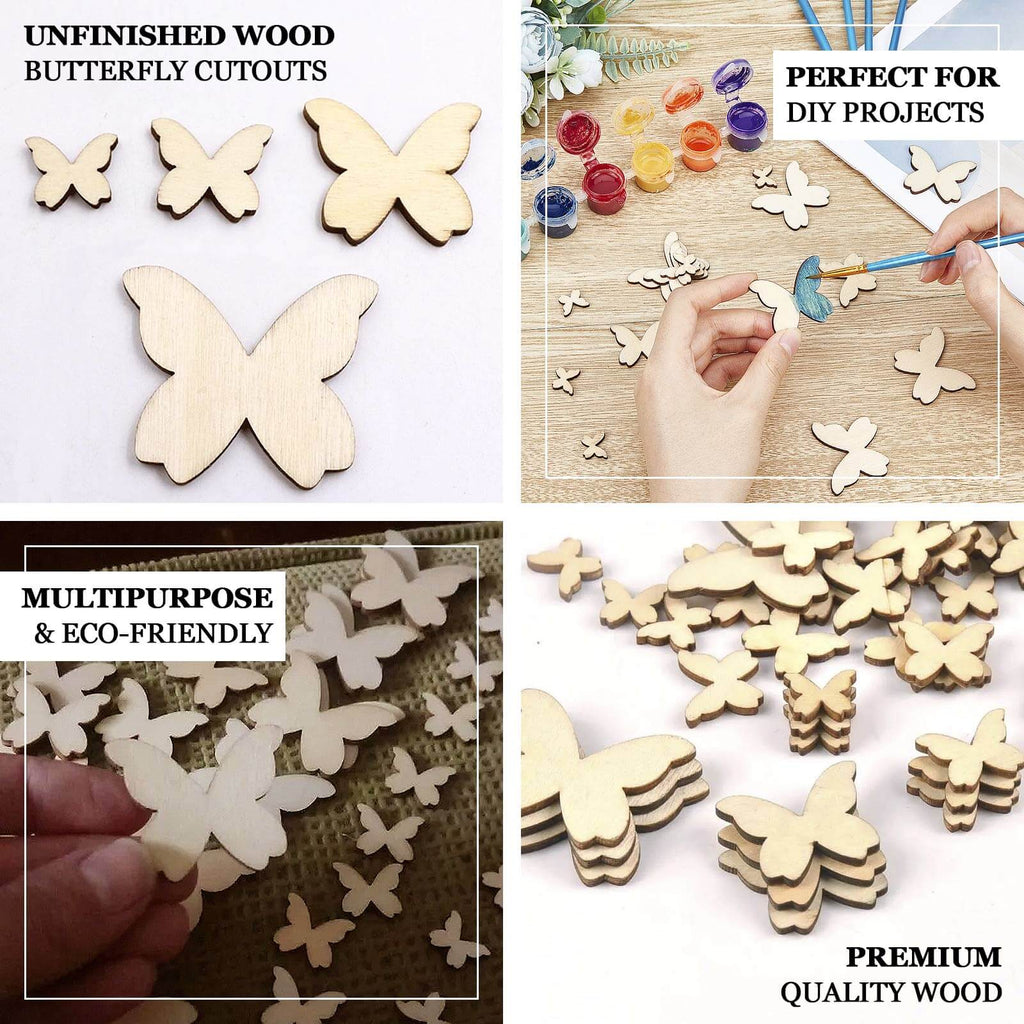 100 - Pack Wood Butterfly Confetti DIY Craft Wood Slices, Smooth and Versatile for Arts & Crafts - Bell Racket Store