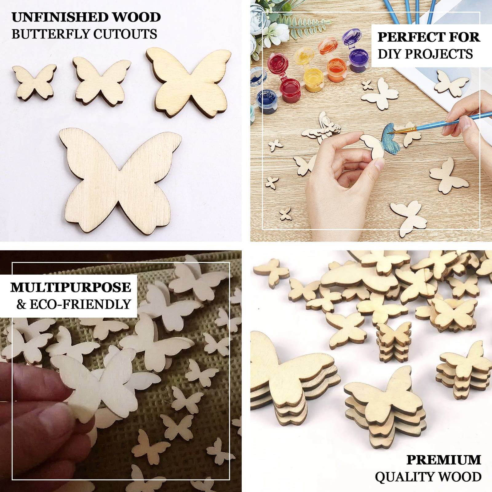 100 - Pack Wood Butterfly Confetti DIY Craft Wood Slices, Smooth and Versatile for Arts & Crafts - Bell Racket Store