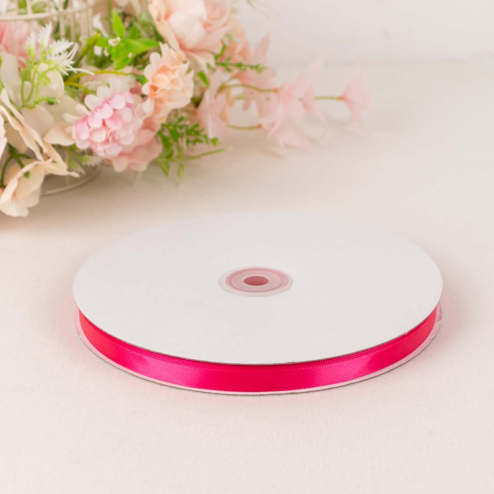 100 Yards 3/8" Fuchsia Single Face Decorative Satin Ribbon