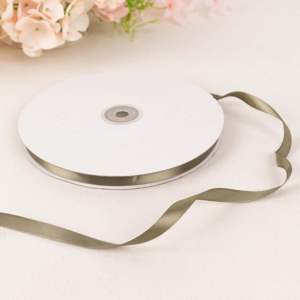 100 Yards 3/8" Dusty Sage Green Single Face Decorative Satin Ribbon - Bell Racket Store