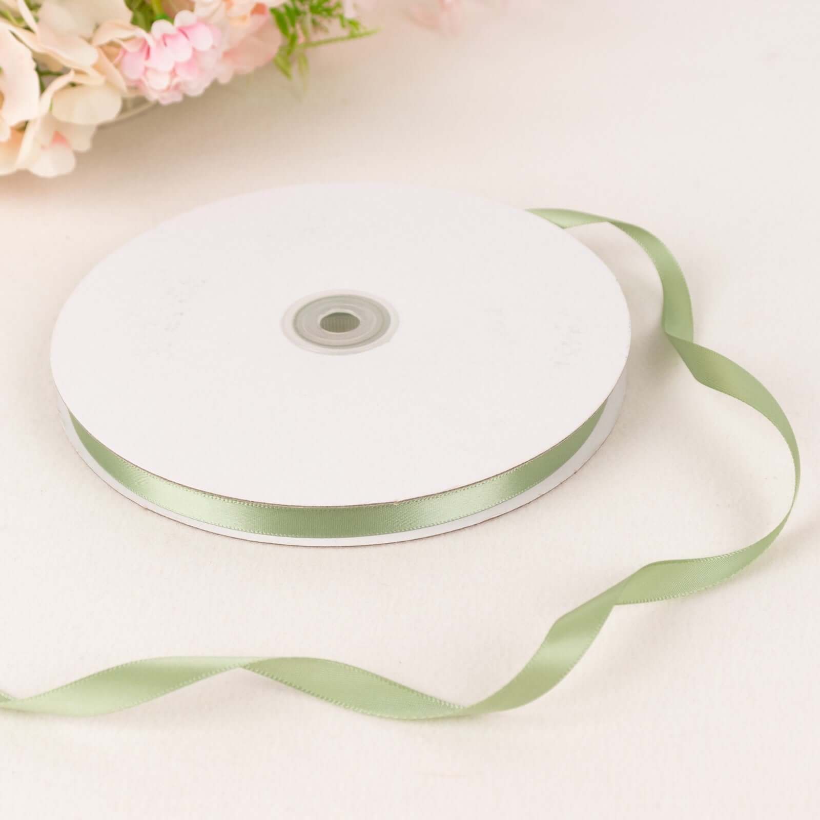 100 Yards 3/8" Sage Green Single Face Decorative Satin Ribbon - Bell Racket Store