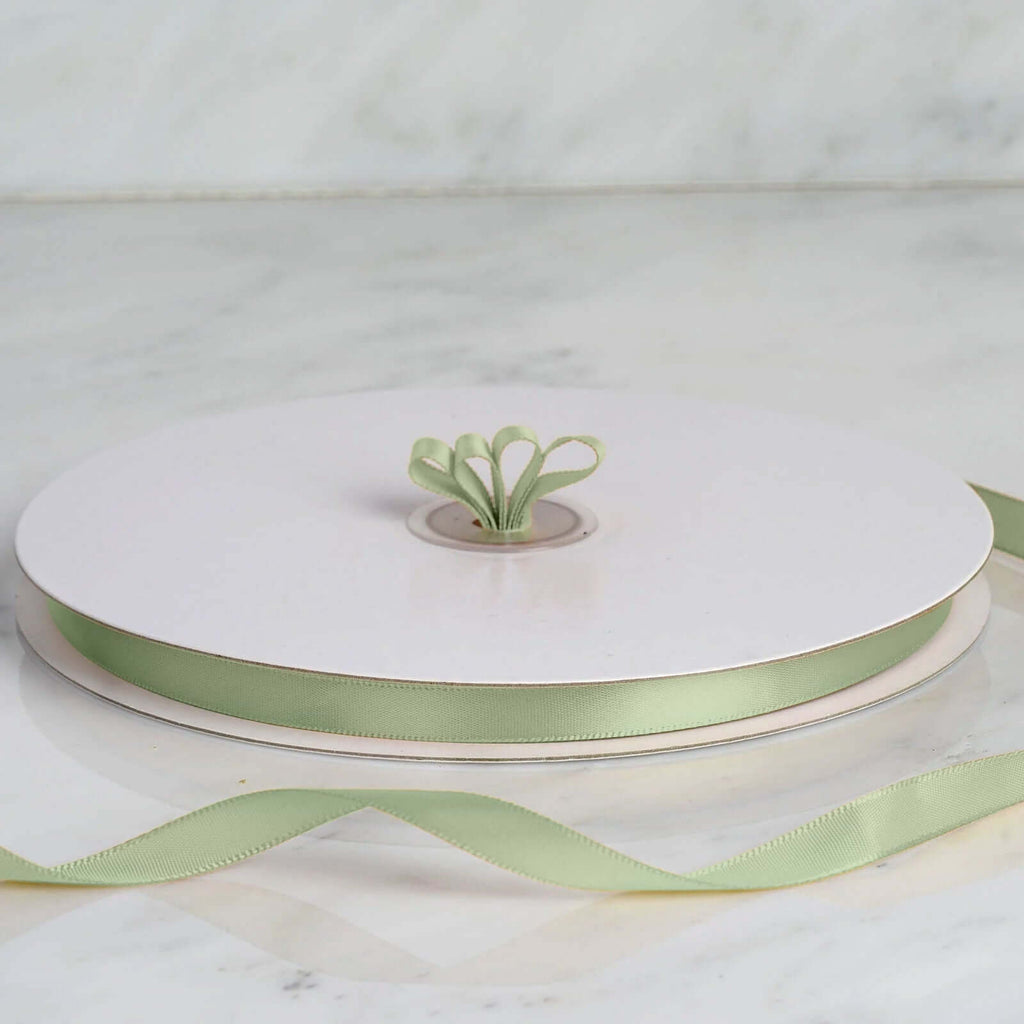 100 Yards 3/8" Sage Green Single Face Decorative Satin Ribbon - Bell Racket Store