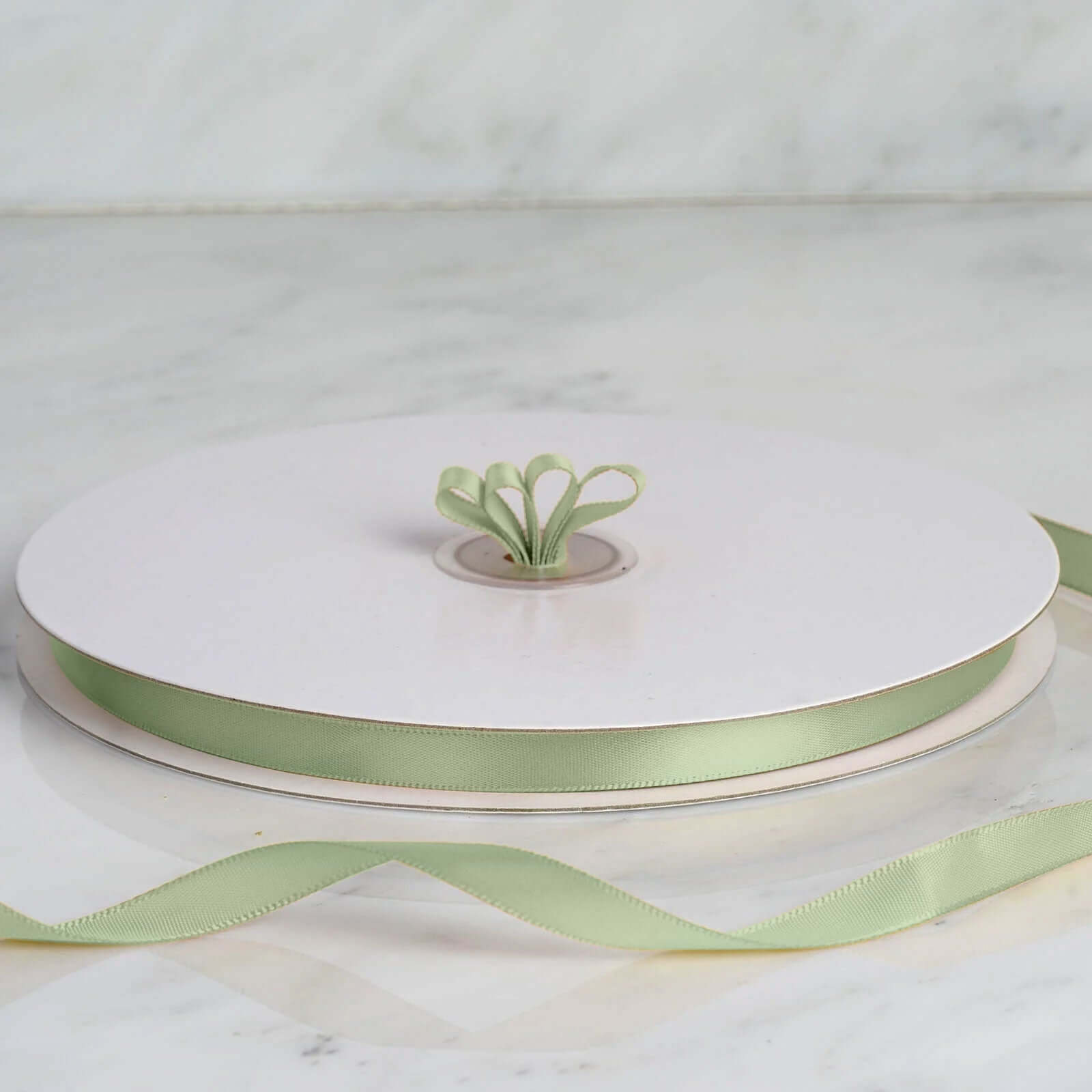 100 Yards 3/8" Sage Green Single Face Decorative Satin Ribbon - Bell Racket Store