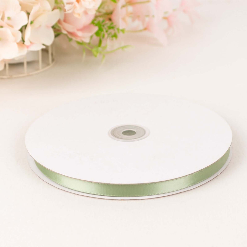 100 Yards 3/8" Sage Green Single Face Decorative Satin Ribbon - Bell Racket Store