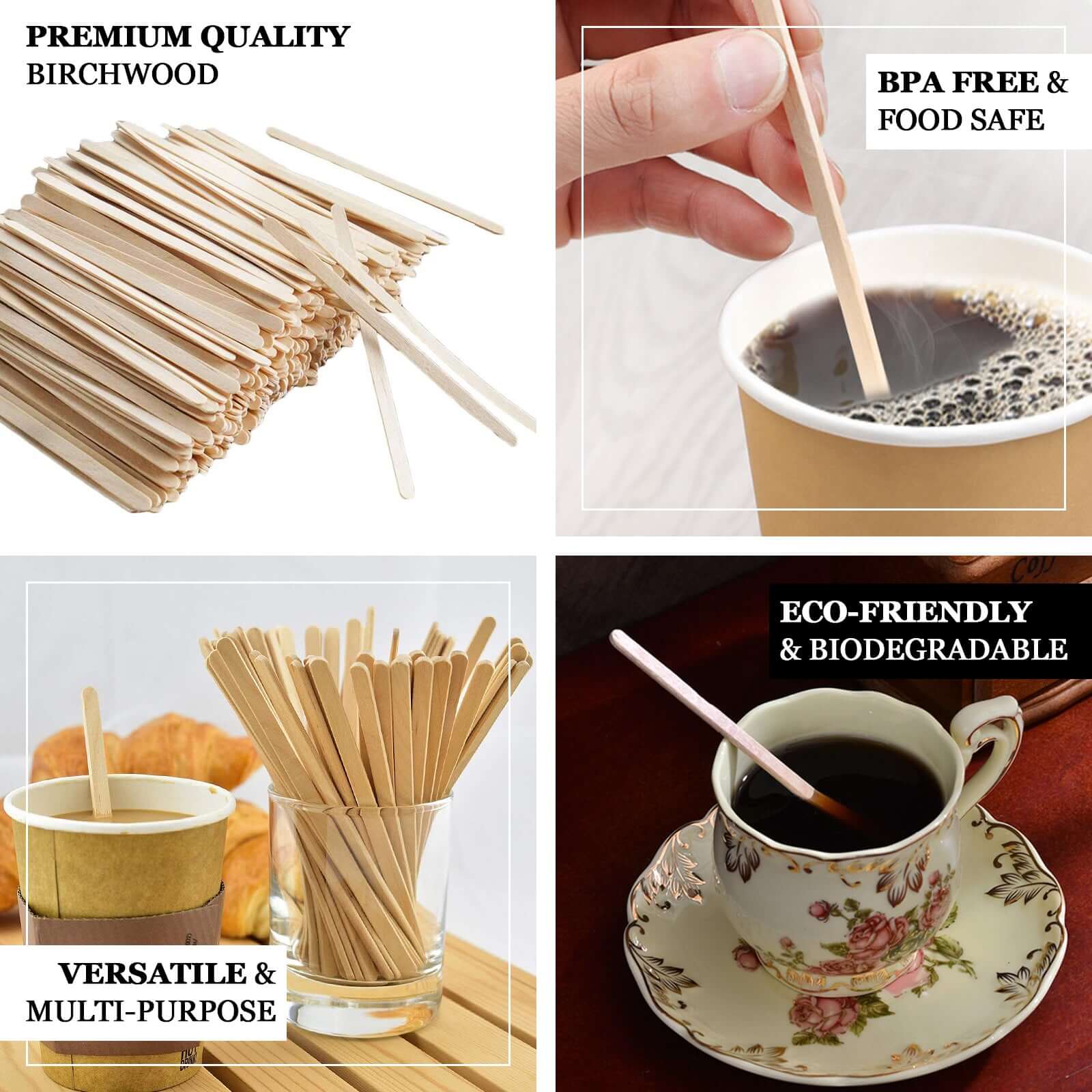 1000 - Pack Birchwood Coffee Stirrers - Natural Eco - Friendly Wooden Stir Sticks for Tea & Cocktails 4.5" - NestOCart