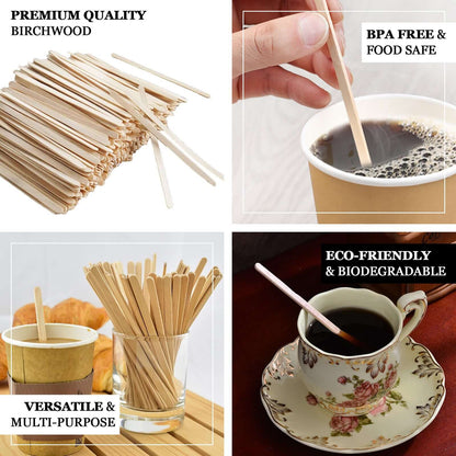 1000 - Pack Birchwood Coffee Stirrers - Natural Eco - Friendly Wooden Stir Sticks for Tea & Cocktails 4.5" - NestOCart