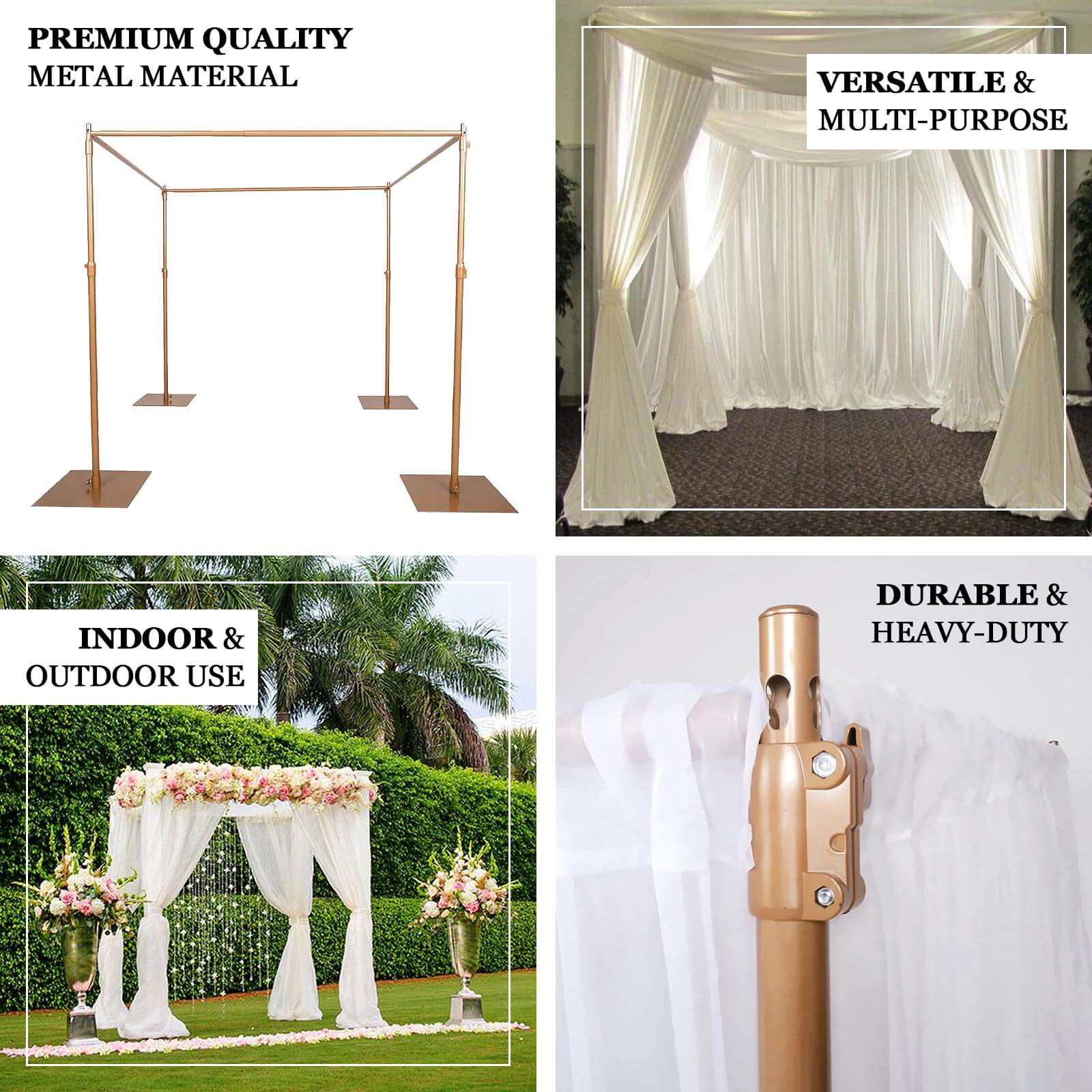 10ft 4 - Post Gold Metal DIY Photography Backdrop Stand, Wedding Arch Canopy Tent - Bell Racket Store