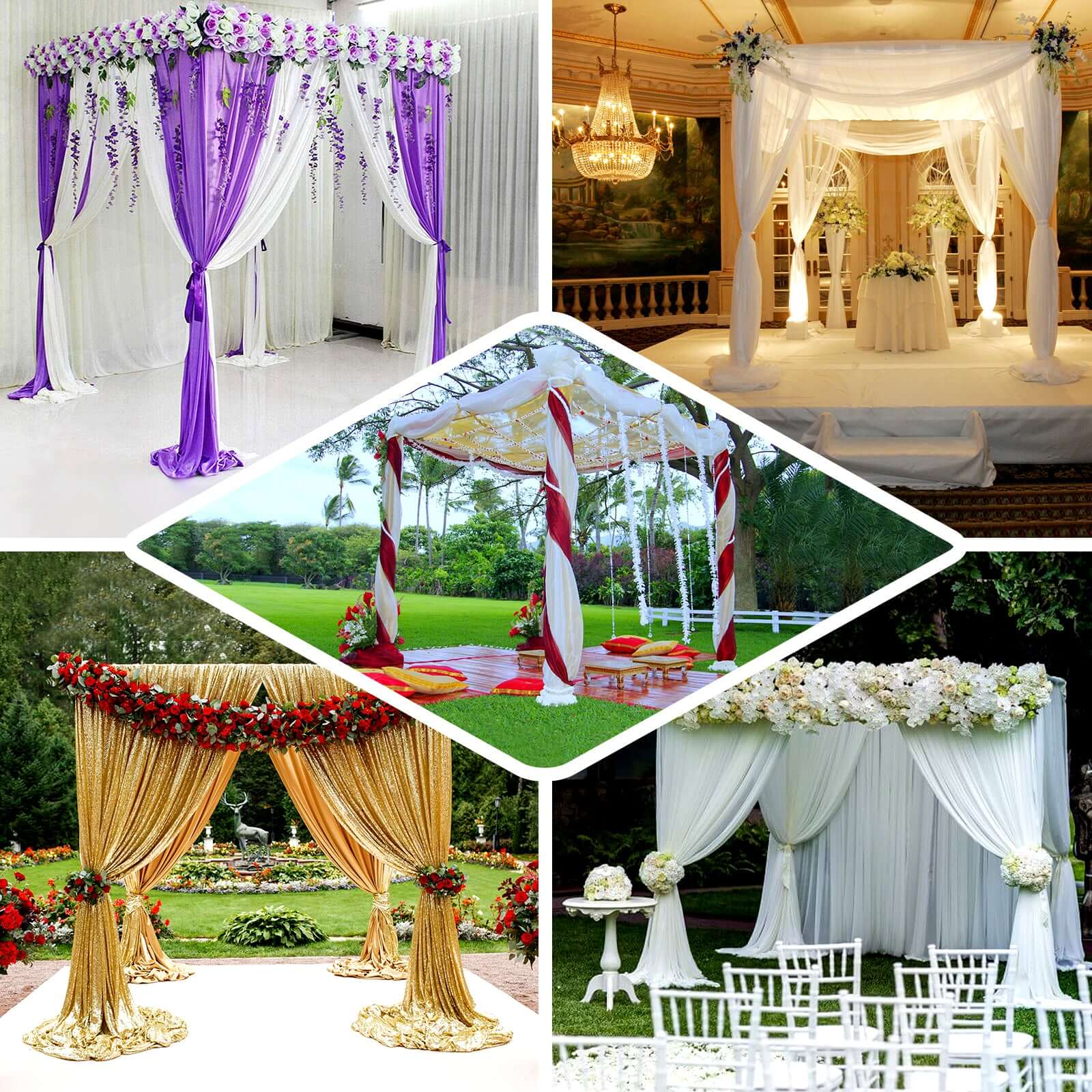 10ft 4 - Post Gold Metal DIY Photography Backdrop Stand, Wedding Arch Canopy Tent - Bell Racket Store