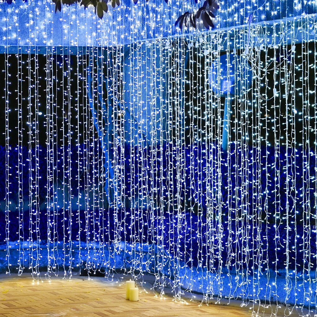 10ft Blue 300 LED Icicle Curtain Fairy String Lights with 8 Modes - Bell Racket Store