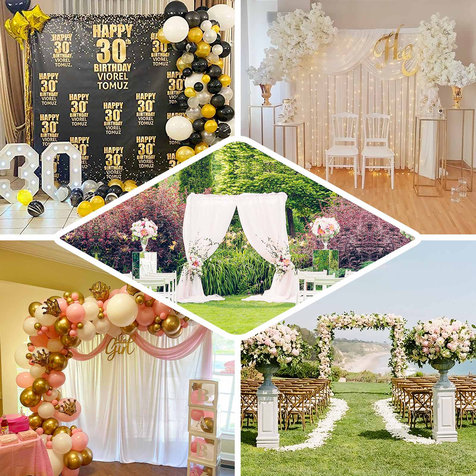 10ft Gold Metal DIY Adjustable Heavy Duty Backdrop Stand Kit, Steel Base - Bell Racket Store