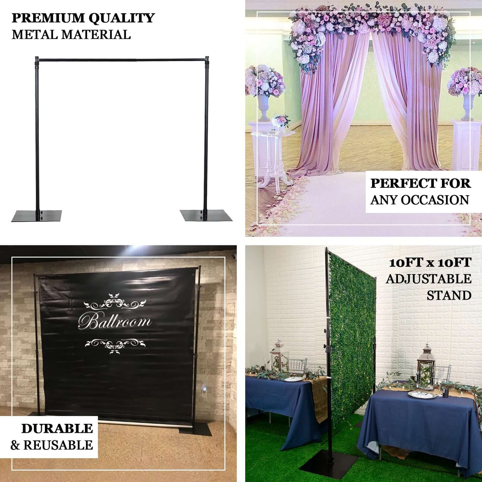 10ft Metal DIY Adjustable Heavy Duty Backdrop Stand Kit, Steel Base - NestOCart