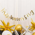 10ft Pre - Strung Metallic Gold Foil "Happy Anniversary" Banner, Party Photo Backdrop Hanging Garland - 250 GSM - Bell Racket Store