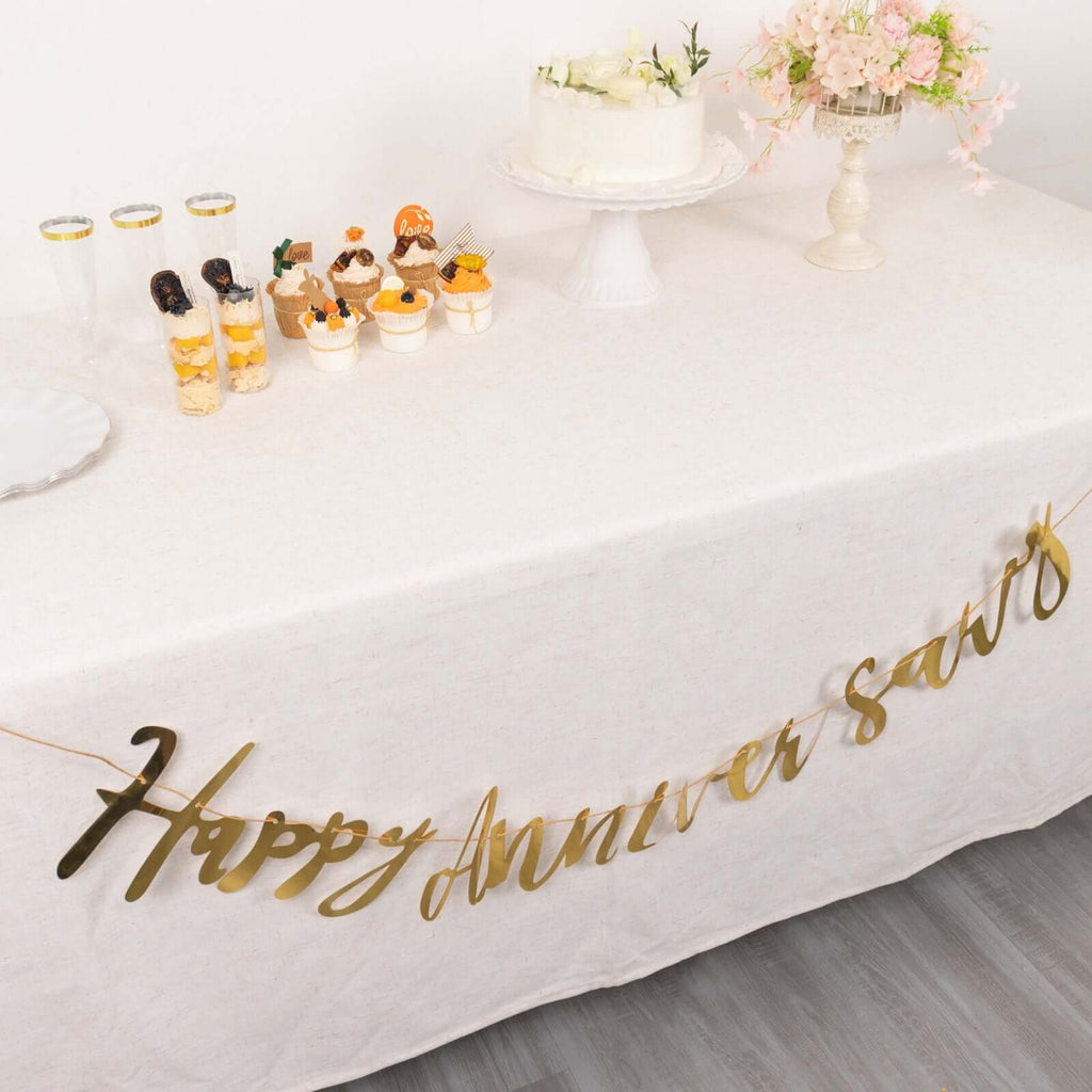 10ft Pre - Strung Metallic Gold Foil "Happy Anniversary" Banner, Party Photo Backdrop Hanging Garland - 250 GSM - Bell Racket Store