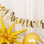 10ft Pre - Strung Metallic Gold Foil "Happy Anniversary" Banner, Party Photo Backdrop Hanging Garland - 250 GSM - Bell Racket Store