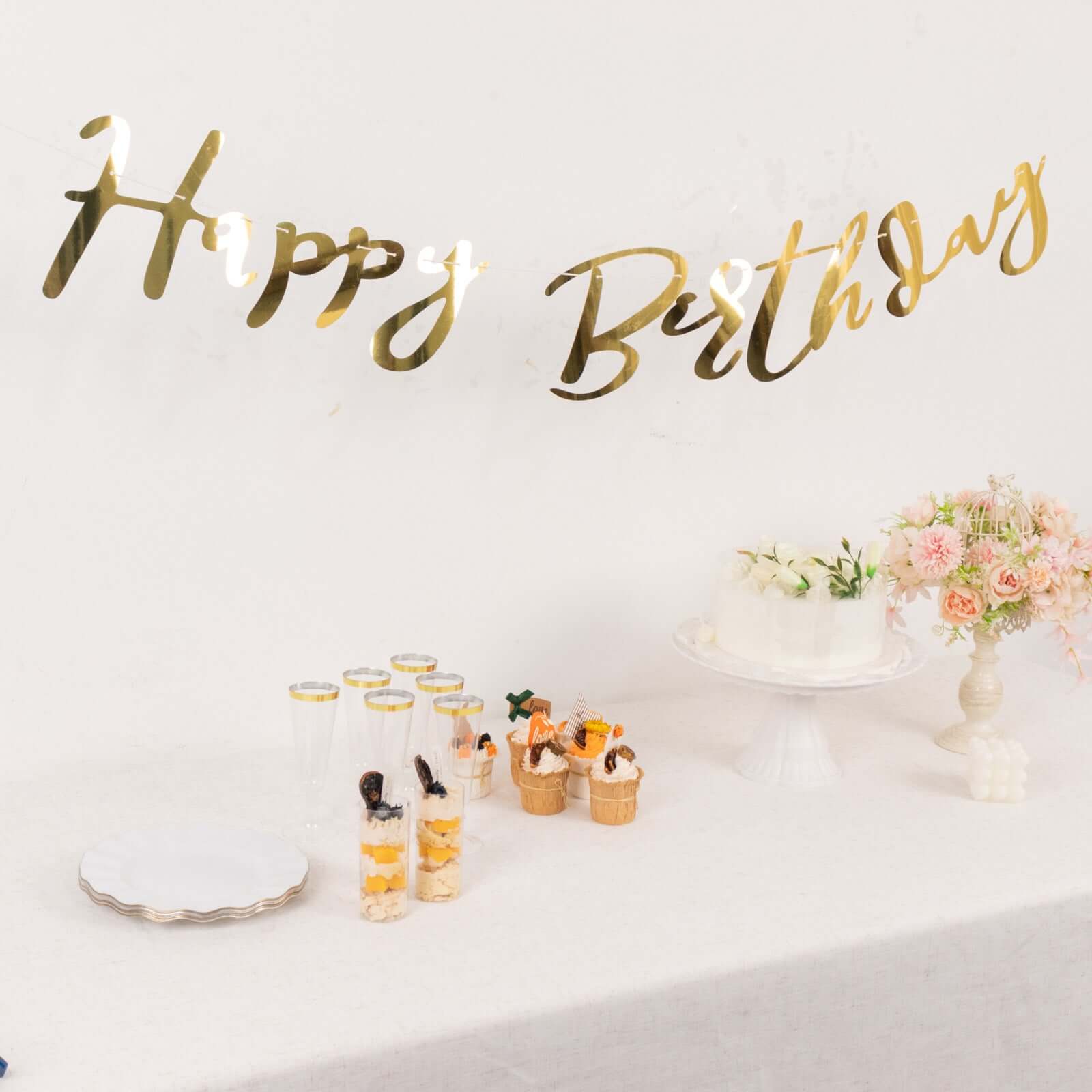 10ft Pre - Strung Metallic Gold Foil "Happy Birthday" Banner, Party Photo Backdrop Hanging Garland - 250 GSM - Bell Racket Store